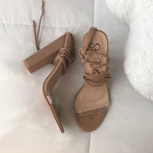 Nude Ankle Wrap Heels